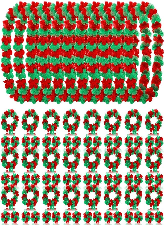 Knitgrip 144 Pcs Christmas Leis Tropical Hawaiian Christmas Decorations Luau Party Necklace Headband and Bracelets Set Flower Necklace Jewelry Favors Decor for Xmas Women Men Beach (Red,Green) - Image 1